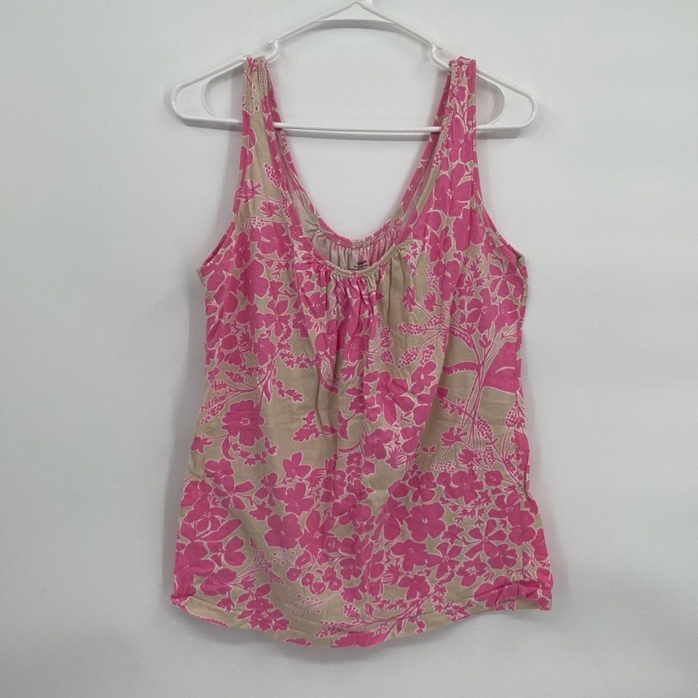 Old Navy Tan Pink Floral Flowy Tank Top Large